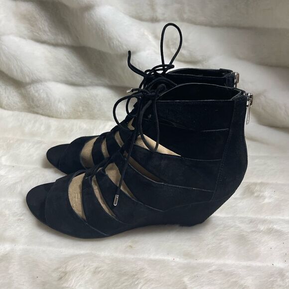Sam Edelman Santina leather suede lace up wedge sandals back zipper size 9.5 - Picture 1 of 12